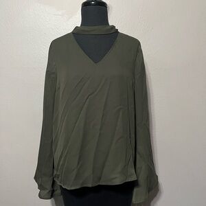 Skies Are Blue V-Neck Olive Blouse